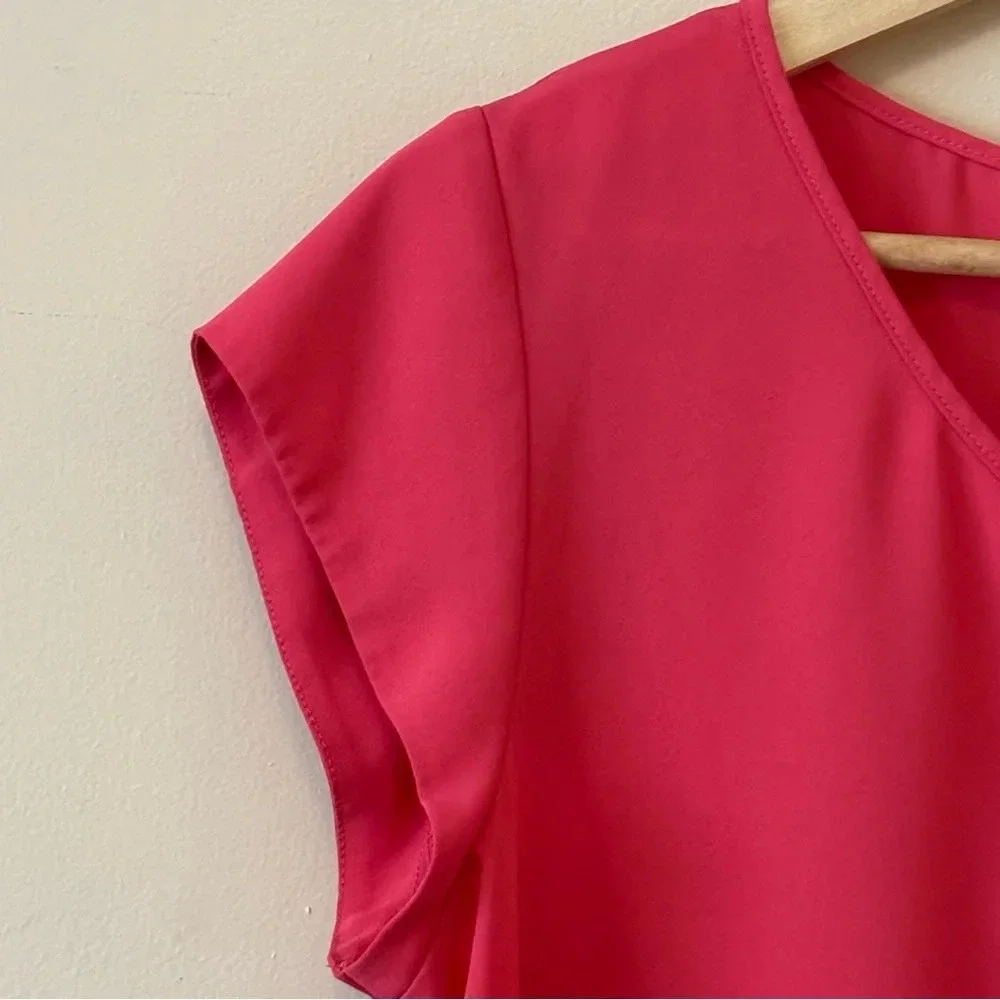 EXPRESS| Pretty Pink Flowy Cap Sleeve Flowy Lace Trim Top Shirt Sz M - Picture 5 of 10